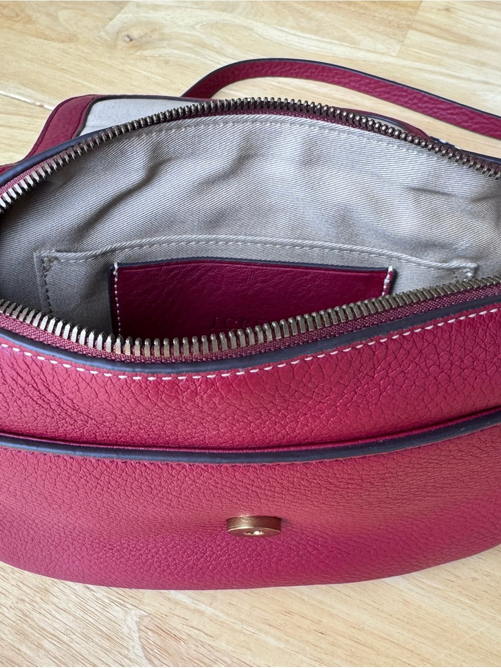 J.Crew Red leather crossbody with red and navy strap - Picture 9 of 12
